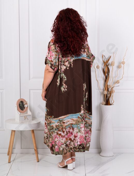 Rochie maxi pentru vara cu imprimeu de arta multicolor-ciocolata cod 5251-8