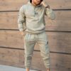 Compleu sport pentru barbati cu hanorac hoodie si emblema ICON-kaki cod 6292
