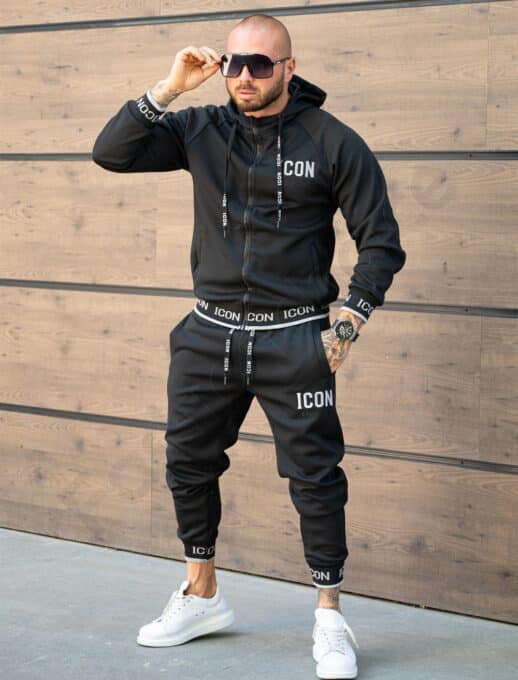 Compleu sport pentru barbati cu broderie ICON original-negru cod 6785