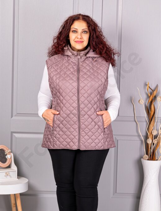 Vesta usoara maxi cu romburi si gluga-moca cod 5011-1