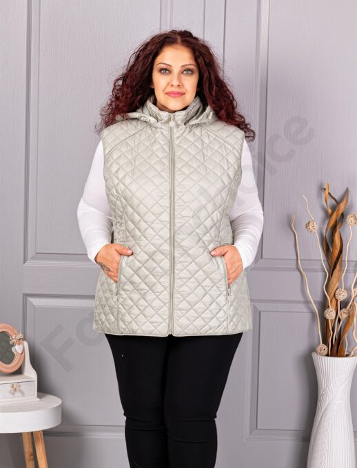 Vesta usoara maxi cu romburi si gluga-verde deschis cod 5011-4