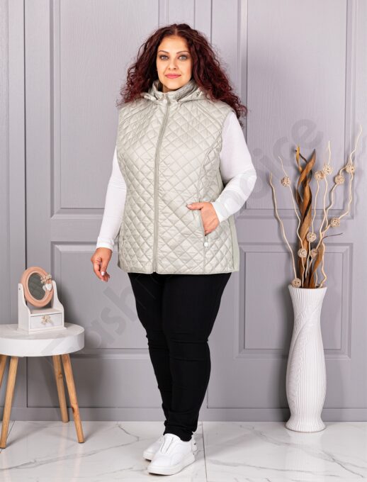 Vesta usoara maxi cu romburi si gluga-verde deschis cod 5011-4