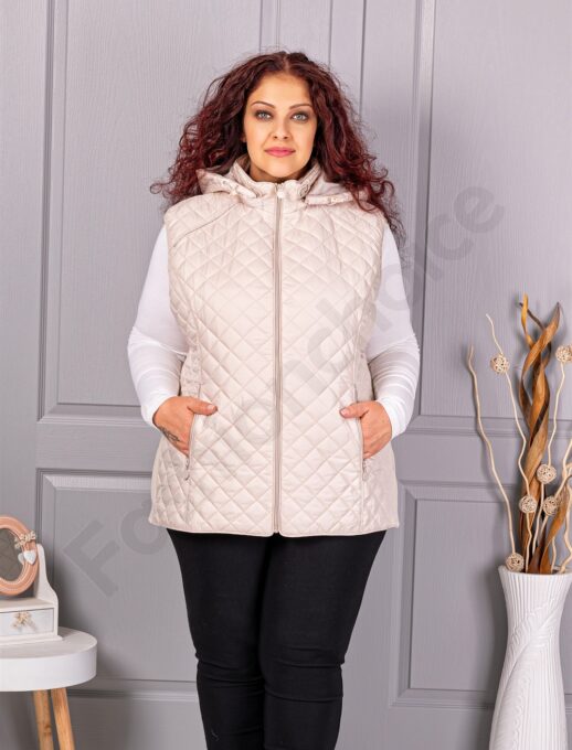 Vesta usoara maxi cu romburi si gluga-capucino cod 5011-3