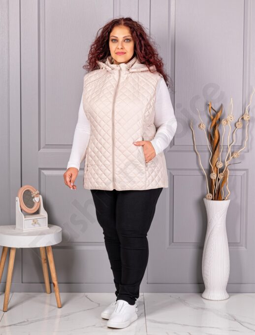 Vesta usoara maxi cu romburi si gluga-capucino cod 5011-3