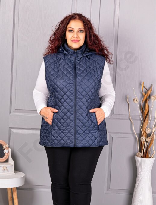 Vesta usoara maxi cu romburi si gluga-albastru inchis cod 5011-2