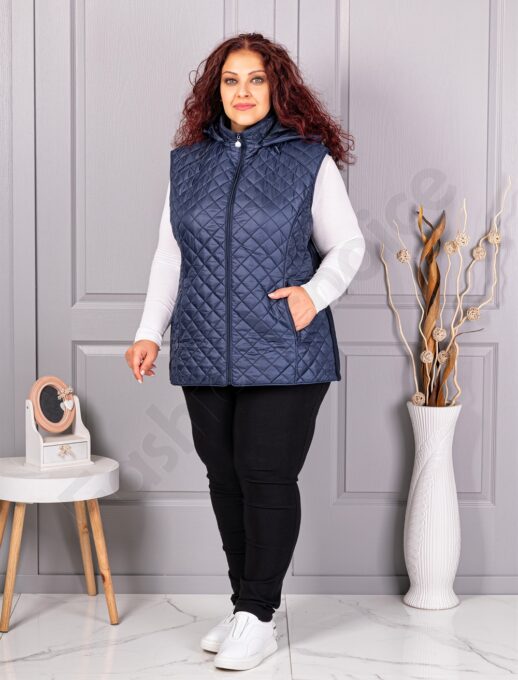 Vesta usoara maxi cu romburi si gluga-albastru inchis cod 5011-2