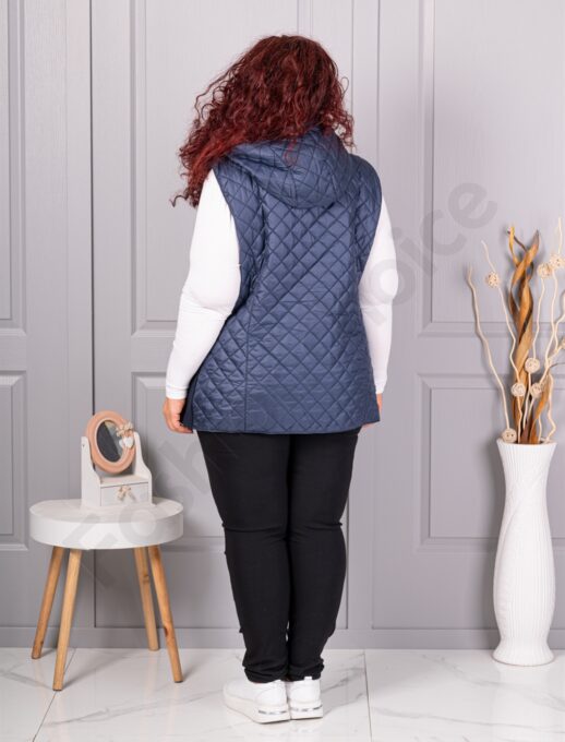 Vesta usoara maxi cu romburi si gluga-albastru inchis cod 5011-2