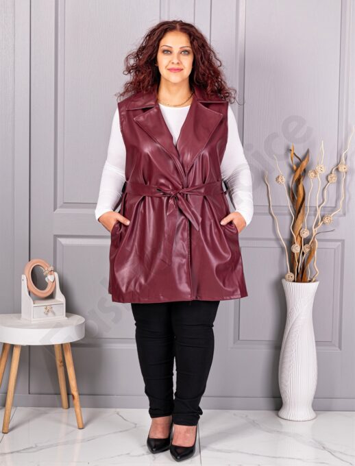 Vesta maxi din piele eco cu rever dublu si curea-bordo cod 52592-3