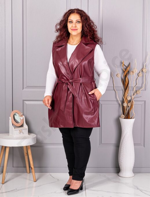 Vesta maxi din piele eco cu rever dublu si curea-bordo cod 52592-3