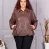 Geaca maxi de dama din piele cu rever frumos-ciocolata cod 5252-1