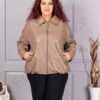 Geaca maxi de dama din piele cu rever frumos-moca cod 5252-3