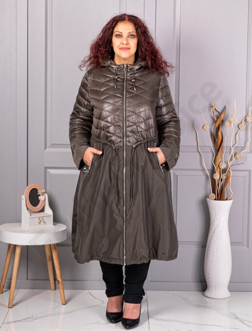 Trenci maxi lung in cloș din fas cu gluga-kaki cod 2967-2
