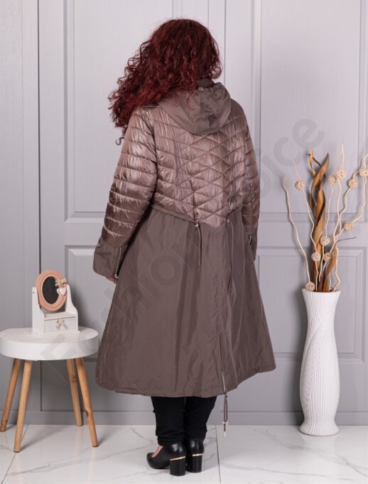 Trenci maxi lung in cloș din fas cu gluga-cafea cod 2967-1