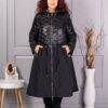 Trenci maxi lung in cloș din fas cu gluga-negru cod 2967