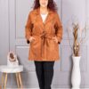 Palton maxi din nubuc eco cu rever dublu si curea-camel cod 52412-2