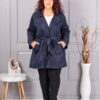 Palton maxi din nubuc eco cu rever dublu si curea-albastru inchis cod 52412-4