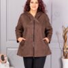 Jacheta maxi in cloș din nubuc eco cu fermoar bidirectional-ciocolata cod 5250-4