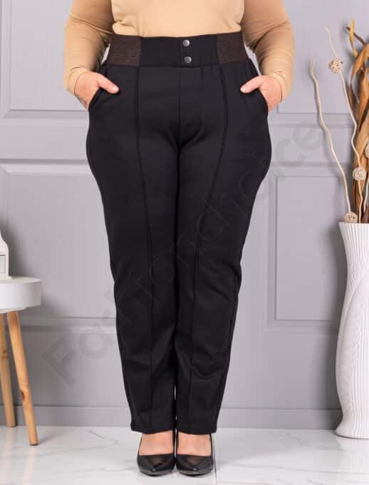 Pantalon maxi elegant cu talie elastica si nasturi decorative-negru cod 3005