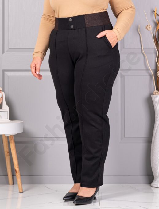 Pantalon maxi elegant cu talie elastica si nasturi decorative-negru cod 3005