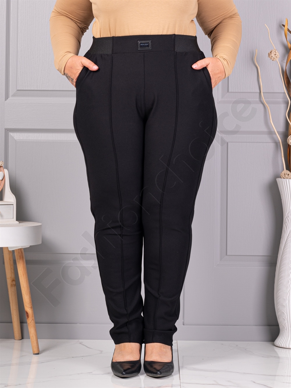 Pantalon maxi stilat de dama cu talie inalta si dunga exterioara cod 2494