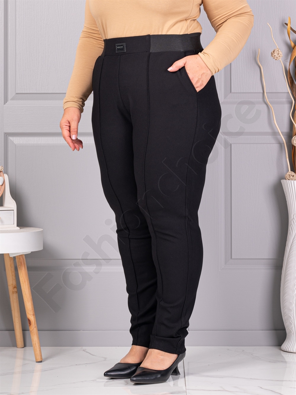 Pantalon maxi stilat de dama cu talie inalta si dunga exterioara cod 2494