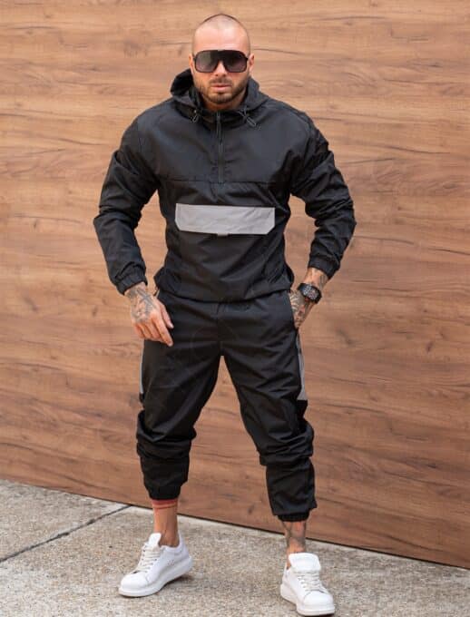 Compleu pentru barbati din fas cu hanorac hoodie-negru cod 623