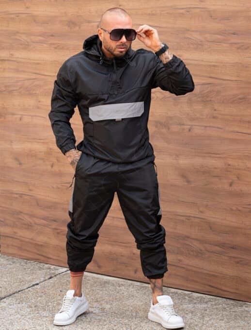 Compleu pentru barbati din fas cu hanorac hoodie-negru cod 623
