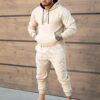 Compleu pentru barbati cu hanorac hoodie si aplicatie Paris-bej cod 6286-1