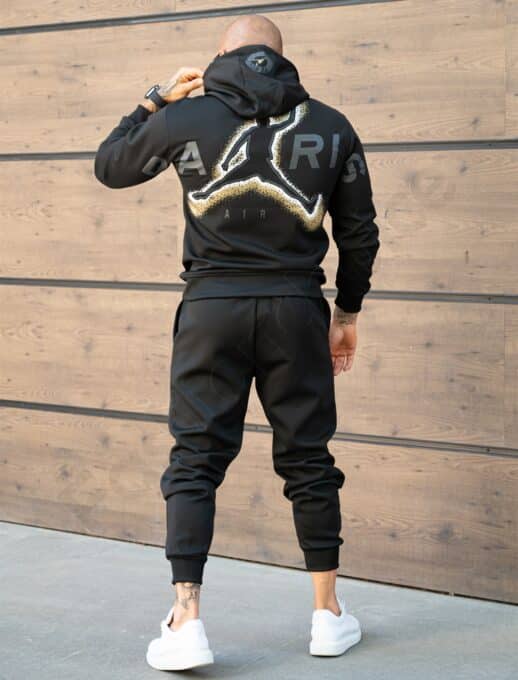 Compleu pentru barbati cu hanorac hoodie si aplicatie Paris-negru cod 6286