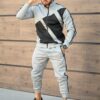 Compleu sport in doua culori pentru barbati cu guler inalt-gri/negru cod 6323-1