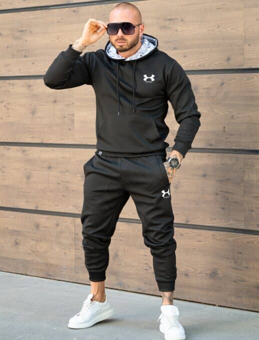 Compleu gros pentru barbati cu hanorac hoodie si imprimeu mica-negru cod 5886