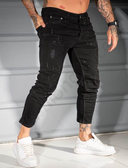 Blugi pentru barbati cu efect zgariat si stropi albi /34-42/-negru cod 2124