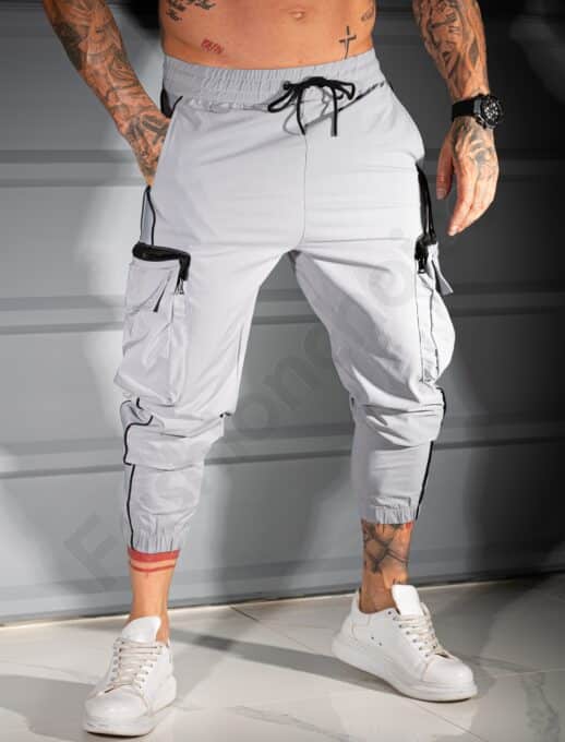 Pantalon sport pentru barbati din fas cu buzunare cargo-gri cod 9196-1