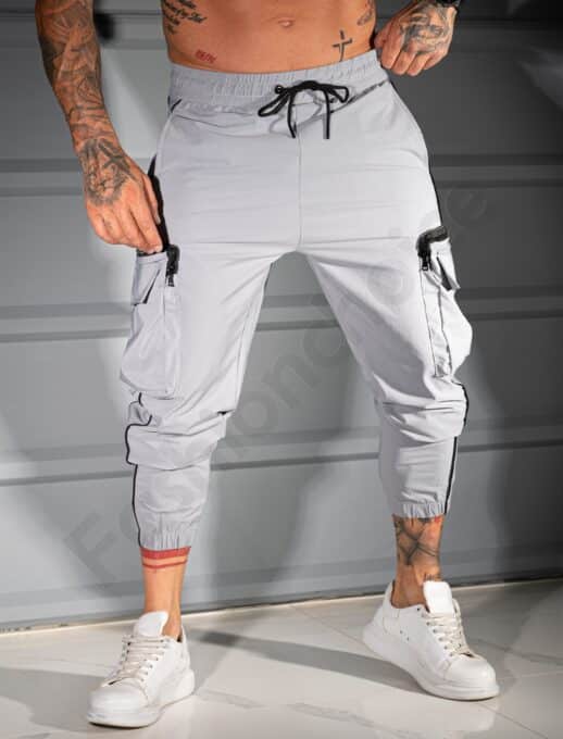 Pantalon sport pentru barbati din fas cu buzunare cargo-gri cod 9196-1