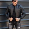 Geaca bomber din piele eco cu guler la baza gatului-negru cod 88120