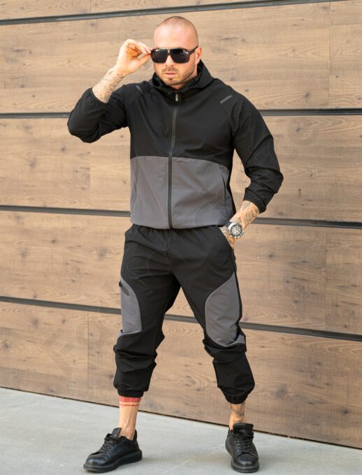 Compleu pentru barbati in doua culori din fas cu gluga-negru cod TS-13A