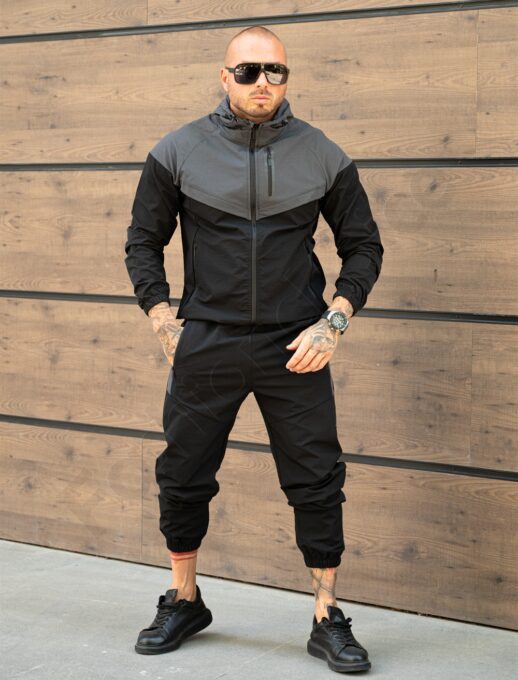 Compleu pentru barbati din fas cu platca contrastanta-negru cod TS-38А