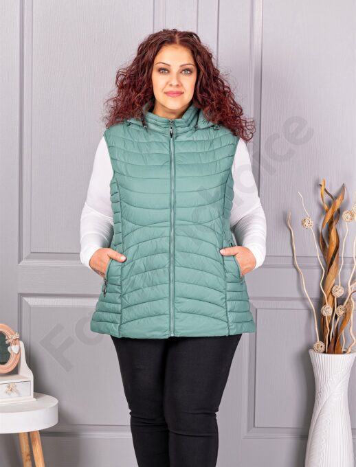Vesta usoara maxi de dama cu buzunare si gluga-menta cod 605-1