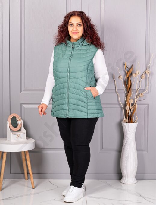 Vesta usoara maxi de dama cu buzunare si gluga-menta cod 605-1
