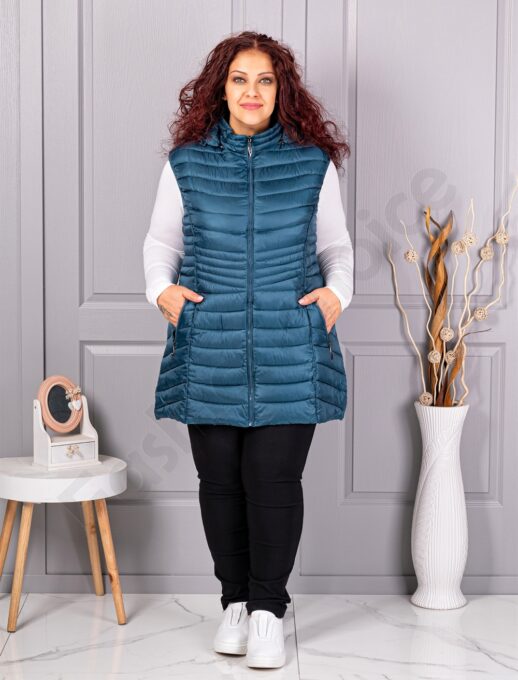 Vesta lunga usoara maxi de dama cu gluga-petrol cod 2306-3
