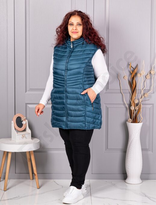 Vesta lunga usoara maxi de dama cu gluga-petrol cod 2306-3