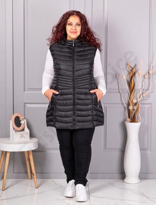 Vesta lunga usoara maxi de dama cu gluga-negru cod 2306