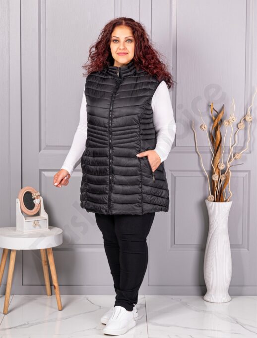 Vesta lunga usoara maxi de dama cu gluga-negru cod 2306