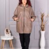 Jacheta super maxi de dama din piele eco cu buzunare si gluga-moca cod 53281-1