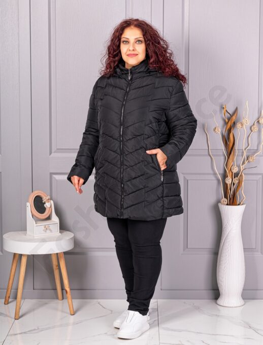 Geaca maxi groasa de dama cu gluga-negru cod 610