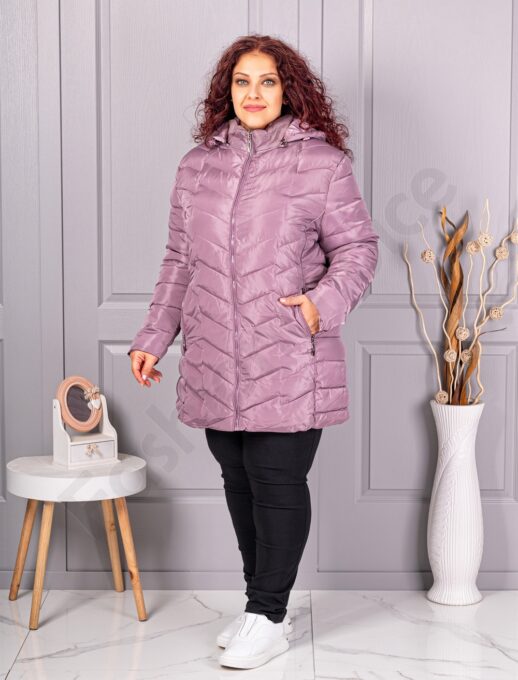 Geaca maxi groasa de dama cu gluga-liliac cod 610-1