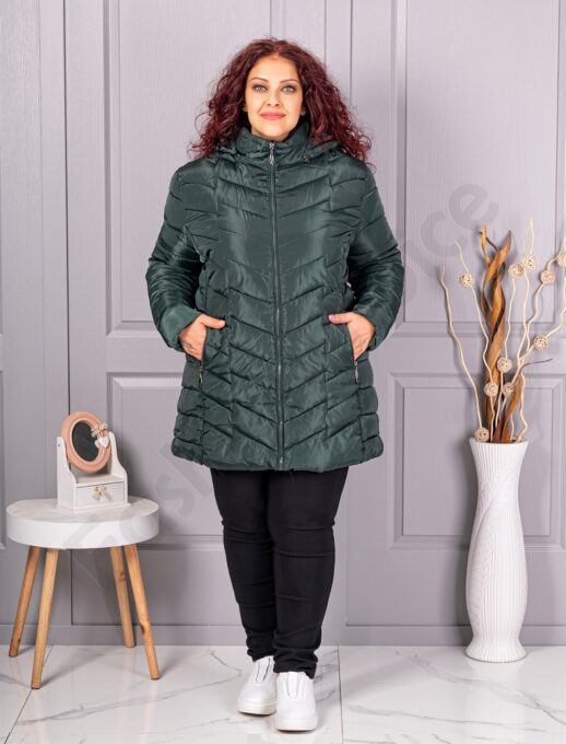 Geaca maxi groasa de dama cu gluga-verde inchis cod 610-2