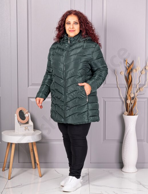Geaca maxi groasa de dama cu gluga-verde inchis cod 610-2