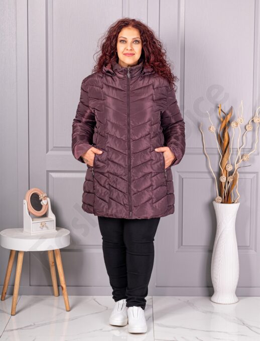 Geaca maxi groasa de dama cu gluga-marsala cod 610-3