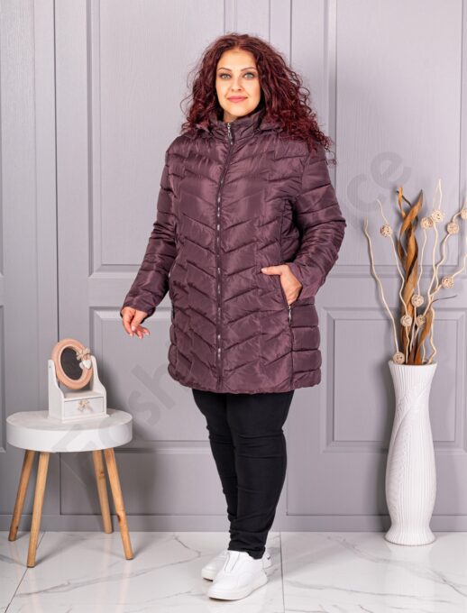 Geaca maxi groasa de dama cu gluga-marsala cod 610-3